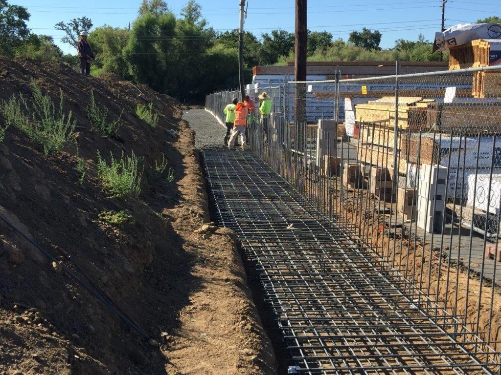 Long rebar foundation trench prepared for concrete pour